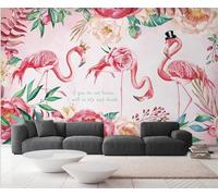 XLMING Rosa Cálidas Hermosas Flores Flamencos 3D Papel Pintado Tapiz Textura de Seda Oficina Comedor Sofá Dormitorio Sala Estar TV Fondo Pantalla-430cm×300cm