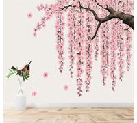 XLMING Rosa Cerezos En Flor Ramas Pájaros Pétalos Que Caen 3D Papel Pintado Pared Premium Textura Seda Estudio Comedor Vinilos Dormitorio Sofás TV Cocina-350cm×256cm