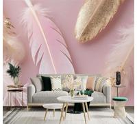 XLMING Rosa Dorado Plumas Estampado Fondo Rosa Suave 3D Papel Pintado Pared Premium Textura Seda Estudio Comedor Vinilos Dormitorio Sofás TV Cocina-430cm×300cm
