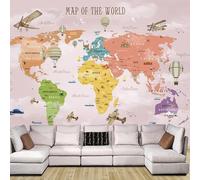 XLMING Rosa Mundo Mapa Avión Globo Aerostático Papel Pintado 3D Seda De Lujo Pared Estudio Comedor Sofa Dormitorio Madera Salon Tv Decorativo-150cm×105cm