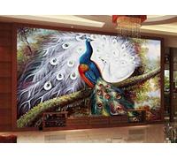 XLMING Selva Verde En Tridimensional Estética Pavo Real Papel Pintado 3D Seda De Lujo Pared Estudio Comedor Sofa Dormitorio Madera Salon Tv Decorativo-300cm×210cm
