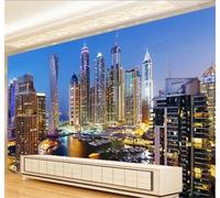 XLMING Sencillo Bonito Ciudad Edificios Paisaje Nocturno 3D Papel Pintado Tapiz Textura de Seda Oficina Comedor Sofá Dormitorio Sala Estar TV Fondo Pantalla-350cm×256cm