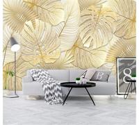 XLMING Sencillo Elegante Tropical Dorado Hoja De Plátano 3D Papel Pintado Tapiz Textura de Seda Oficina Comedor Sofá Dormitorio Sala Estar TV Fondo Pantalla-250cm×170cm