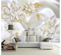 XLMING Sencillo Lujoso Seda Relieve Perlas Flores 3D Papel Pintado Tapiz Textura de Seda Oficina Comedor Sofá Dormitorio Sala Estar TV Fondo Pantalla-300cm×210cm