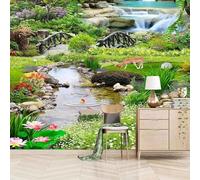 XLMING Sencillo Puente Cúbico De Jardín Fluyendo Flores 3D Papel Pintado Pared Premium Textura Seda Estudio Comedor Vinilos Dormitorio Sofás TV Cocina-300cm×210cm