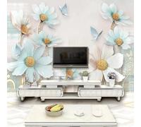 XLMING Sencillo Relieve Azul Flores Mariposas 3D Papel Pintado Lujo Casa Sala Decoración Estar Comedor Sofá Dormitorio TV Fondo de Pared-430cm×300cm