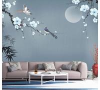 XLMING Sencillo Sobrio Flores Y Pájaros Luna Paisajes Papel Pintado 3D Seda De Lujo Pared Estudio Comedor Sofa Dormitorio Madera Salon Tv Decorativo-430cm×300cm