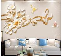 XLMING Sencillo Yeso Relieve Flores Pájaros 3D Papel Pintado Lujo Casa Sala Decoración Estar Comedor Sofá Dormitorio TV Fondo de Pared-200cm×140cm