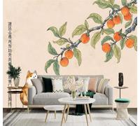 XLMING Shiba Inu Adorable Naranjas Árboles Frutales Ramas Hojas Verdes 3D Papel Pintado Tapiz Textura de Seda Oficina Comedor Sofá Dormitorio Sala Estar TV Fondo Pantalla-200cm×140cm