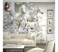 XLMING Simple Creativo Animal Caballo Blanco Roto Pared 3D Papel Pintado Tapiz Textura de Seda Oficina Comedor Sofá Dormitorio Sala Estar TV Fondo Pantalla-200cm×140cm