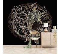 XLMING Simple Cubic Golden Lotus Pequeño Pez 3D Papel Pintado Pared Premium Textura Seda Estudio Comedor Vinilos Dormitorio Sofás TV Cocina-200cm×140cm