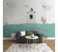 XLMING Simple Fresh Cartoon Oso Avión Océano Papel Pintado 3D Seda De Lujo Pared Estudio Comedor Sofa Dormitorio Madera Salon Tv Decorativo-350cm×256cm