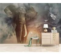 XLMING Tarde Nubes Animales Elefantes Aves 3D Papel Pintado Tapiz Textura de Seda Oficina Comedor Sofá Dormitorio Sala Estar TV Fondo Pantalla-250cm×170cm