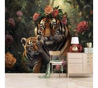 XLMING Tigre Rosa Del Bosque Verde 3D Papel Pintado Pared Premium Textura Seda Estudio Comedor Vinilos Dormitorio Sofás TV Cocina-200cm×140cm