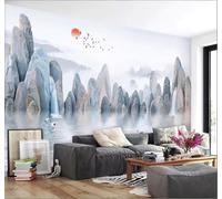 XLMING Tinta China Paisajes Amaneceres Aves En Vuelo Paisajes Papel Pintado 3D Seda De Lujo Pared Estudio Comedor Sofa Dormitorio Madera Salon Tv Decorativo-430cm×300cm