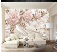 XLMING Tricular Lujoso Acogedor Cisne Joyas Flores 3D Papel Pintado Tapiz Textura de Seda Oficina Comedor Sofá Dormitorio Sala Estar TV Fondo Pantalla-250cm×170cm