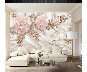 XLMING Tricular Lujoso Acogedor Cisne Joyas Flores 3D Papel Pintado Tapiz Textura de Seda Oficina Comedor Sofá Dormitorio Sala Estar TV Fondo Pantalla-250cm×170cm