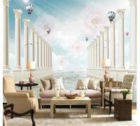 XLMING Tricular Original Columnas Romanas Rosas Globos Aerostáticos 3D Papel Pintado Tapiz Textura de Seda Oficina Comedor Sofá Dormitorio Sala Estar TV Fondo Pantalla-250cm×170cm