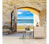 XLMING Tridimensional Arco Arquitectura Mar Sol 3D Papel Pintado Lujo Casa Sala Decoración Estar Comedor Sofá Dormitorio TV Fondo de Pared-430cm×300cm