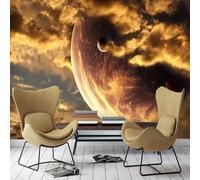 XLMING Tridimensional Atardecer Amarillo Nubes Cielo Estrellado Universo 3D Papel Pintado Pared Premium Textura Seda Estudio Comedor Vinilos Dormitorio Sofás TV Cocina-200cm×140cm