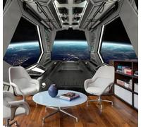 XLMING Tridimensional Azul Cielo Estrellado Planeta Módulo Espacial 3D Papel Pintado Lujo Casa Sala Decoración Estar Comedor Sofá Dormitorio TV Fondo de Pared-200cm×140cm