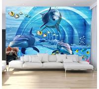 XLMING Tridimensional Azul Mundo Submarino Animales Delfines 3D Papel Pintado Lujo Casa Sala Decoración Estar Comedor Sofá Dormitorio TV Fondo de Pared-400cm×280cm