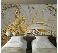 XLMING Tridimensional Bello Arte Yeso Relieve Pavo Real 3D Papel Pintado Tapiz Textura de Seda Oficina Comedor Sofá Dormitorio Sala Estar TV Fondo Pantalla-350cm×256cm