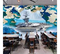 XLMING Tridimensional Camuflaje Portaaviones Aviones Pintado A Mano Grafitis 3D Papel Pintado Pared Premium Textura Seda Estudio Comedor Vinilos Dormitorio Sofás TV Cocina-250cm×170cm