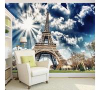 XLMING Tridimensional Cielo Azul Nubes Blancas Sol Arquitectura 3D Papel Pintado Lujo Casa Sala Decoración Estar Comedor Sofá Dormitorio TV Fondo de Pared-250cm×170cm