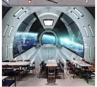 XLMING Tridimensional Cielo Estrellado Universo Cápsula Espacial Museo De Ciencias Papel Pintado 3D Seda De Lujo Pared Estudio Comedor Sofa Dormitorio Madera Salon Tv Decorativo-300cm×210cm
