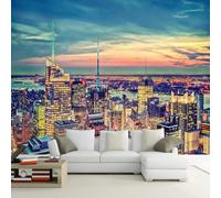 XLMING Tridimensional Ciudad Arquitectura Atardecer Paisaje Nocturno 3D Papel Pintado Tapiz Textura de Seda Oficina Comedor Sofá Dormitorio Sala Estar TV Fondo Pantalla-300cm×210cm
