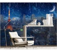 XLMING Tridimensional Ciudad Arquitectura Cielo Estrellado Luna 3D Papel Pintado Lujo Casa Sala Decoración Estar Comedor Sofá Dormitorio TV Fondo de Pared-400cm×280cm