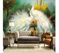 XLMING Tridimensional Colorido Bosque Blanco Pavo Real 3D Papel Pintado Seda Texturizada Primera Calidad Sala De Estar Sofá Dormitorio Comedor Hogar Pared-350cm×256cm