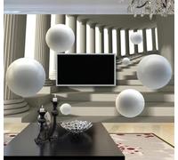 XLMING Tridimensional Columnas Romanas Escaleras Esferas Ampliación Del Espacio Papel Pintado 3D Seda De Lujo Pared Estudio Comedor Sofa Dormitorio Madera Salon Tv Decorativo-430cm×300cm