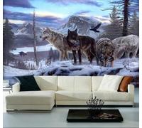 XLMING Tridimensional Cumbres Animales Lobos Paisajes Nevados 3D Papel Pintado Lujo Casa Sala Decoración Estar Comedor Sofá Dormitorio TV Fondo de Pared-300cm×210cm