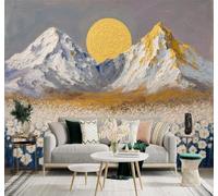XLMING Tridimensional Dibujado A Mano Montañas Nevadas Luz Dorada Campos De Flores Blancas 3D Papel Pintado Pared Premium Textura Seda Estudio Comedor Vinilos Dormitorio Sofás TV Cocina-150cm×105cm