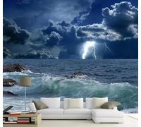 XLMING Tridimensional Espacio Mar Nubes Negras Relámpagos 3D Papel Pintado Pared Premium Textura Seda Estudio Comedor Vinilos Dormitorio Sofás TV Cocina-300cm×210cm