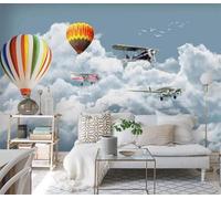 XLMING Tridimensional Globos Aerostáticos Nubes Blancas Aviones Pájaros Volando 3D Papel Pintado Lujo Casa Sala Decoración Estar Comedor Sofá Dormitorio TV Fondo de Pared-350cm×256cm