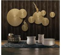 XLMING Tridimensional Lujo Discreto Dorado Circular Pajarito Papel Pintado 3D Seda De Lujo Pared Estudio Comedor Sofa Dormitorio Madera Salon Tv Decorativo-430cm×300cm