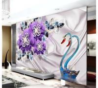 XLMING Tridimensional Lujoso Cisne Morado Flores Joyas 3D Papel Pintado Tapiz Textura de Seda Oficina Comedor Sofá Dormitorio Sala Estar TV Fondo Pantalla-400cm×280cm