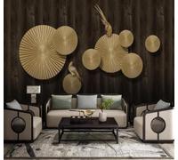 XLMING Tridimensional Lujoso Dorado Circular Pajarito 3D Papel Pintado Lujo Casa Sala Decoración Estar Comedor Sofá Dormitorio TV Fondo de Pared-250cm×170cm