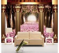 XLMING Tridimensional Lujoso Dorado Columnas Romanas Flores Sendero 3D Papel Pintado Tapiz Textura de Seda Oficina Comedor Sofá Dormitorio Sala Estar TV Fondo Pantalla-430cm×300cm