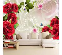 XLMING Tridimensional Lujoso Hermoso Colorido Rosas Mariposas 3D Papel Pintado Pared Premium Textura Seda Estudio Comedor Vinilos Dormitorio Sofás TV Cocina-200cm×140cm