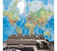 XLMING Tridimensional Minimalista Mapa Del Mundo Pintado A Mano Abstracto 3D Papel Pintado Tapiz Textura de Seda Oficina Comedor Sofá Dormitorio Sala Estar TV Fondo Pantalla-300cm×210cm