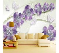 XLMING Tridimensional Morado Flores Mariposa Gotas De Agua 3D Papel Pintado Pared Premium Textura Seda Estudio Comedor Vinilos Dormitorio Sofás TV Cocina-400cm×280cm