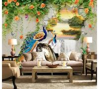 XLMING Tridimensional Pavo Real Enredaderas Paisajes Papel Pintado 3D Seda De Lujo Pared Estudio Comedor Sofa Dormitorio Madera Salon Tv Decorativo-150cm×105cm