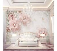 XLMING Tridimensional Perlas Belleza Rosa Flores Mariposas 3D Papel Pintado Pared Premium Textura Seda Estudio Comedor Vinilos Dormitorio Sofás TV Cocina-350cm×256cm