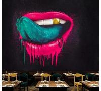 XLMING Tridimensional Personal Arte Graffiti Dientes De Oro Boca Grande 3D Papel Pintado Tapiz Textura de Seda Oficina Comedor Sofá Dormitorio Sala Estar TV Fondo Pantalla-400cm×280cm