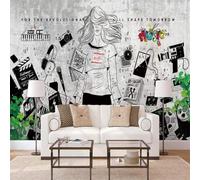 XLMING Tridimensional Pintado A Mano Arte Discos Música Chicas 3D Papel Pintado Pared Premium Textura Seda Estudio Comedor Vinilos Dormitorio Sofás TV Cocina-430cm×300cm