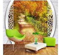 XLMING Tridimensional Relieve Pared De Ladrillo Otoño Bosque Sendero 3D Papel Pintado Tapiz Textura de Seda Oficina Comedor Sofá Dormitorio Sala Estar TV Fondo Pantalla-250cm×170cm